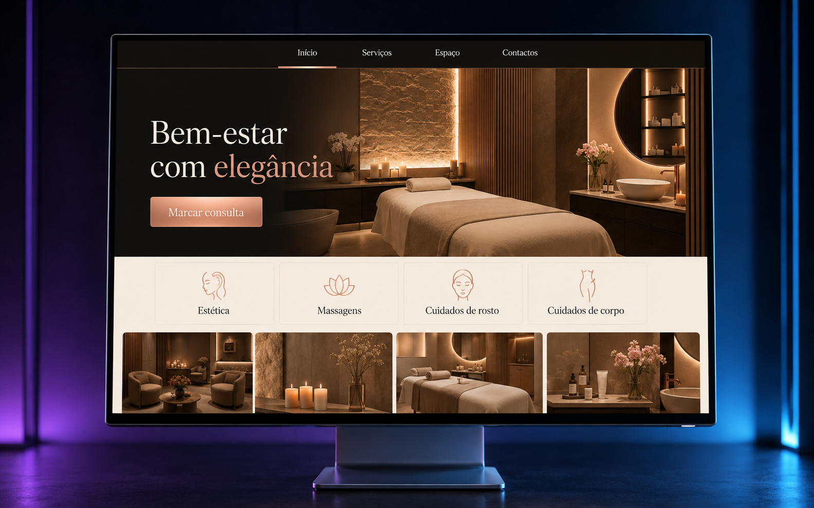 Demonstração conceptual de site para estética & bem-estar