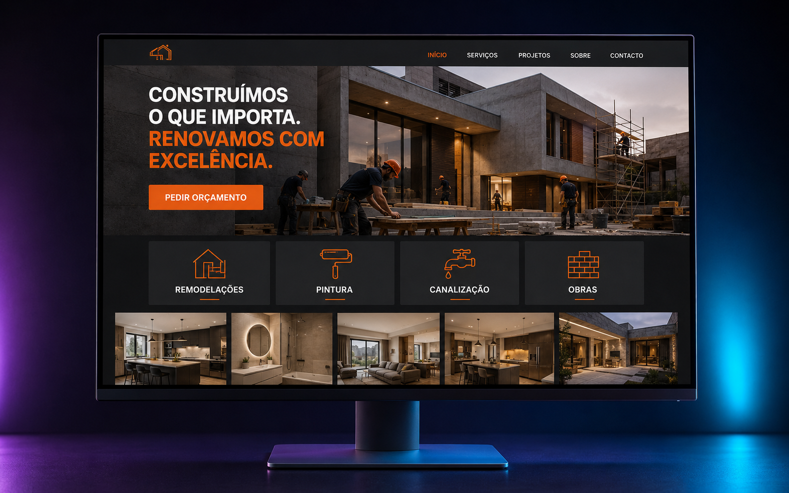 Demonstração conceptual de site para obras & remodelações